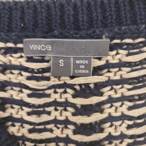 Vince Sweater Womens S Mercerized Texture Knit Coastal Navy Stripes TINY FLAW - Picture 7 of 12